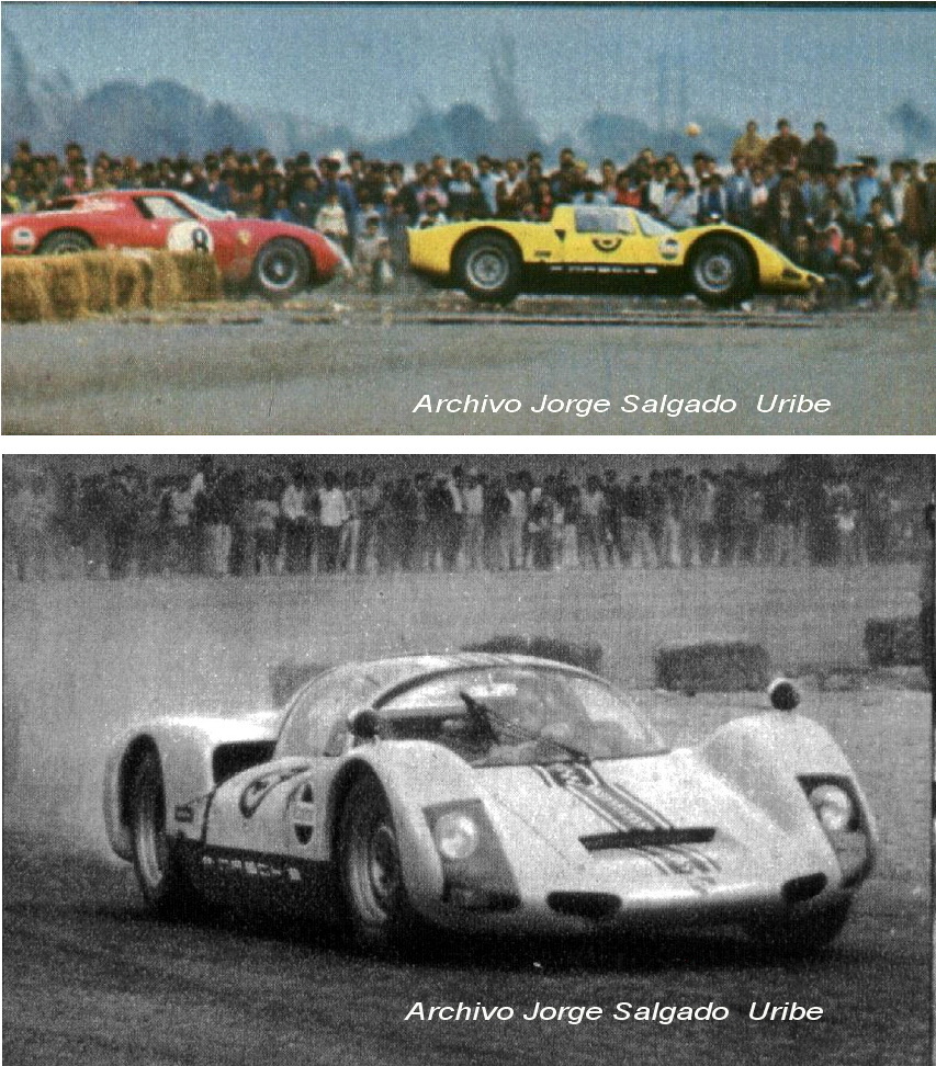 Perú 1970 Circuito Collique - El Porsche 906-138 de Pitty Block y el Ferrari 250 LM 6107 de Fausto Merello - Folleto Castrol.jpg